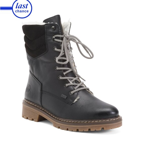 RIEKER Black Leather Lace Up Comfort Boots - Picture 1 of 2